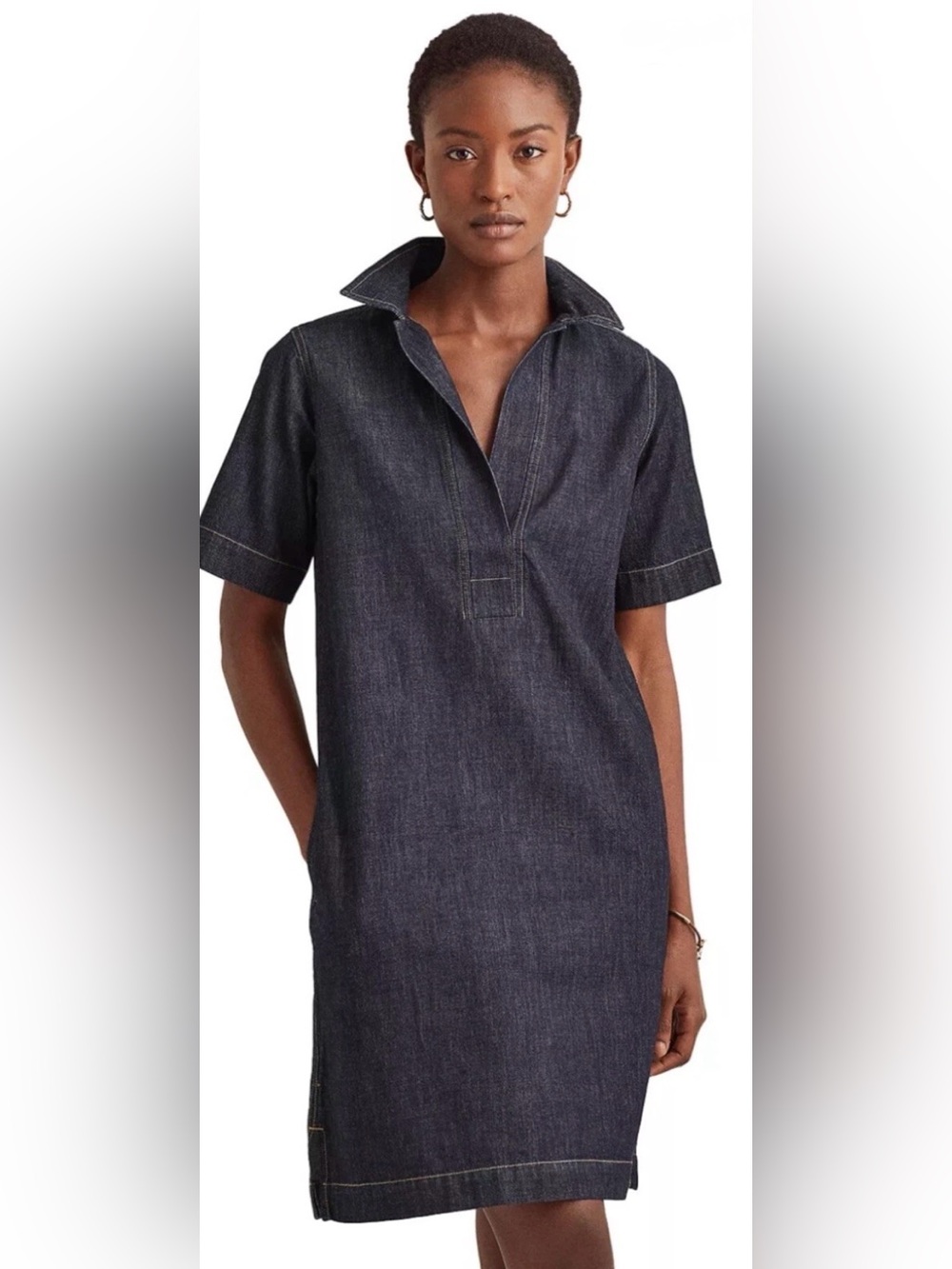 Lauren Ralph Lauren Denim Shift Short Sleeve Point Collar Shirt Dress 1X